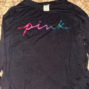 Victoria’s Secret PINK Ladies Medium Black Long Sleeve Top Rainbow